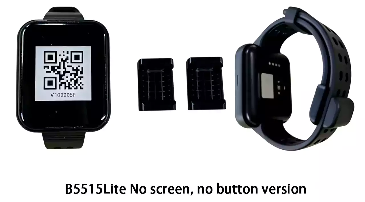 B5515G anti‑removal health wristband with magnetic lock and cut‑detection strap – front view showing 1.3 inch display and reinforced body