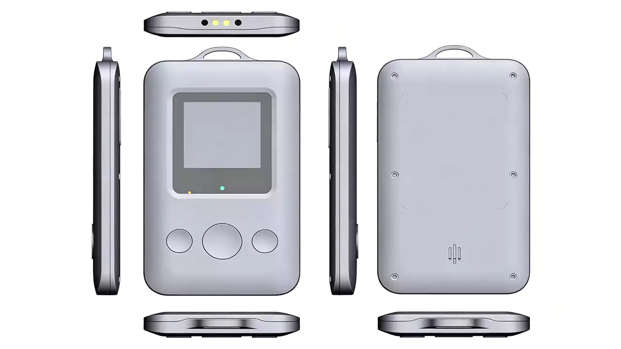 G818 series badge with 1.54-inch display – front view showing time, battery, and SOS confirmation