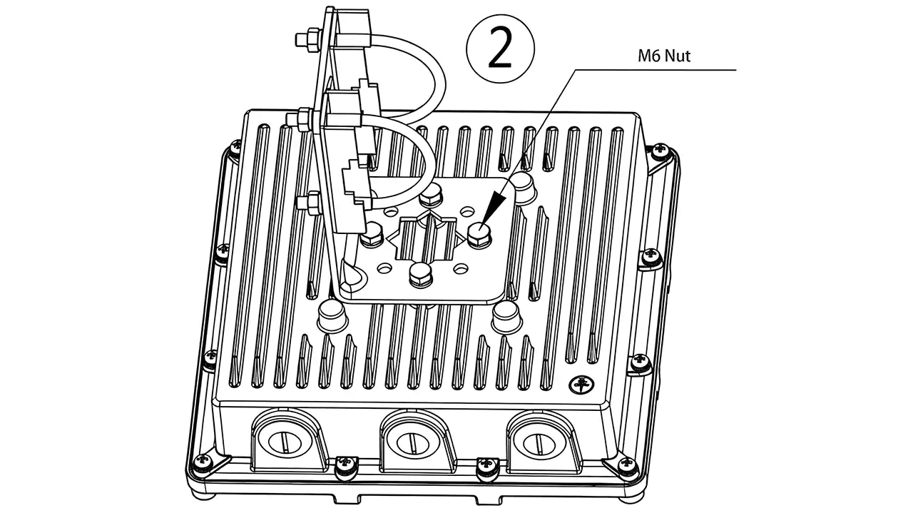 Installation diagram 2: Wall mounting with included bracket, cable entry facing downward for drip loop