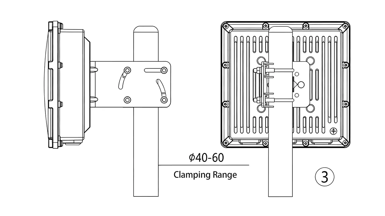 Installation diagram 3: Solar pole installation with lightning protection and ground wire connection