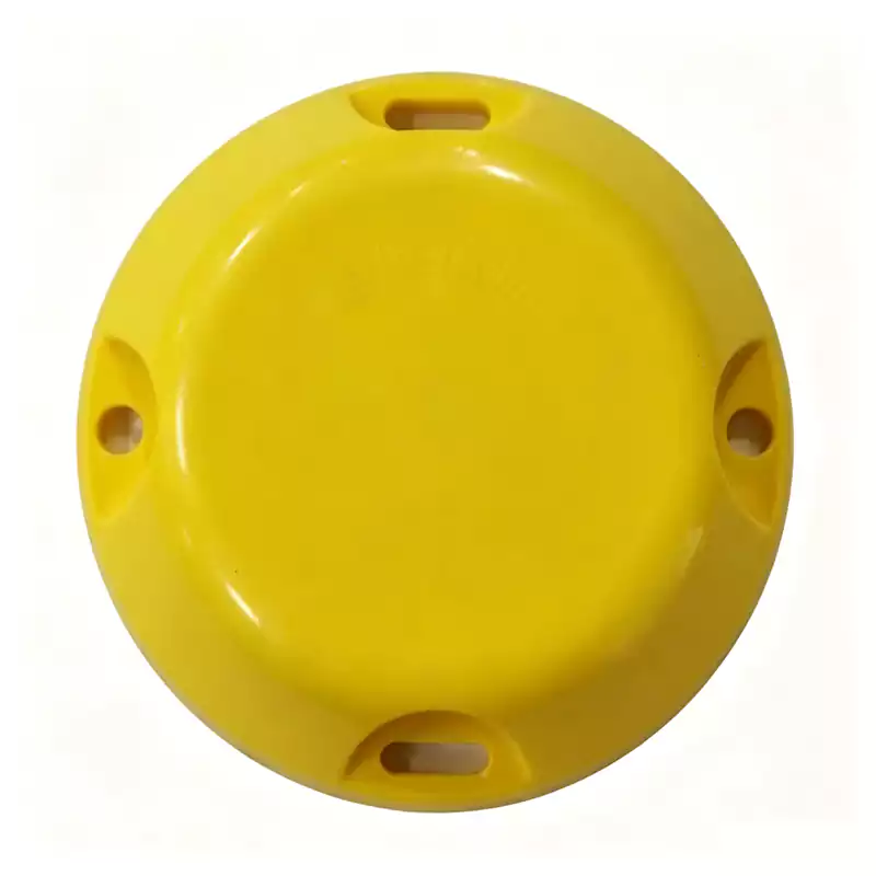 OV03 explosion‑proof iBeacon, yellow circular housing with mounting screw holes, 120mm diameter