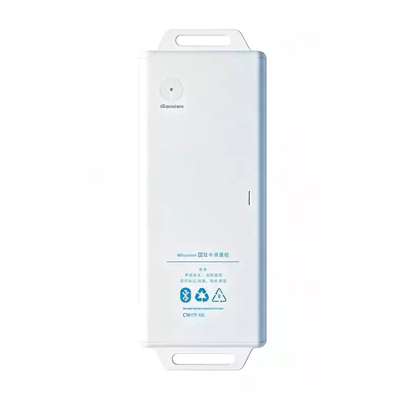 OV01 rectangular waterproof iBeacon, white 80x36mm enclosure with screw mounting holes and 3M adhesive base